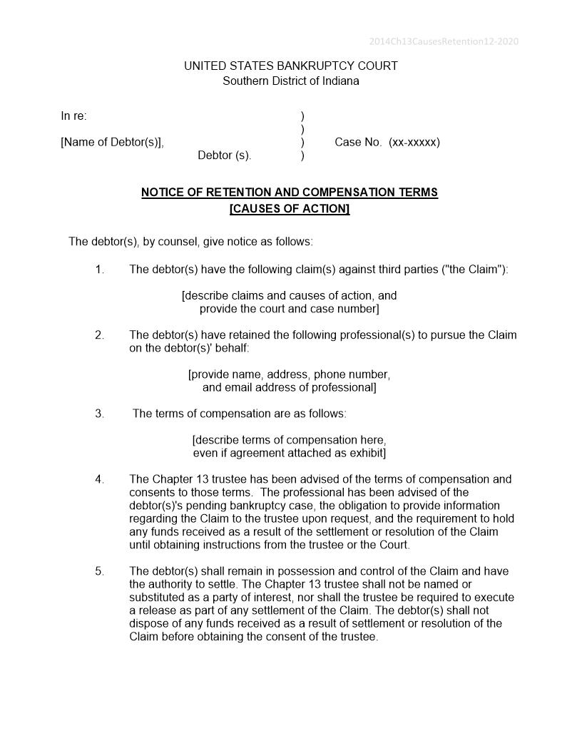 Notice Of Retention And Compensation Terms [Causes Of Action] | Pdf Fpdf Docx | Indiana